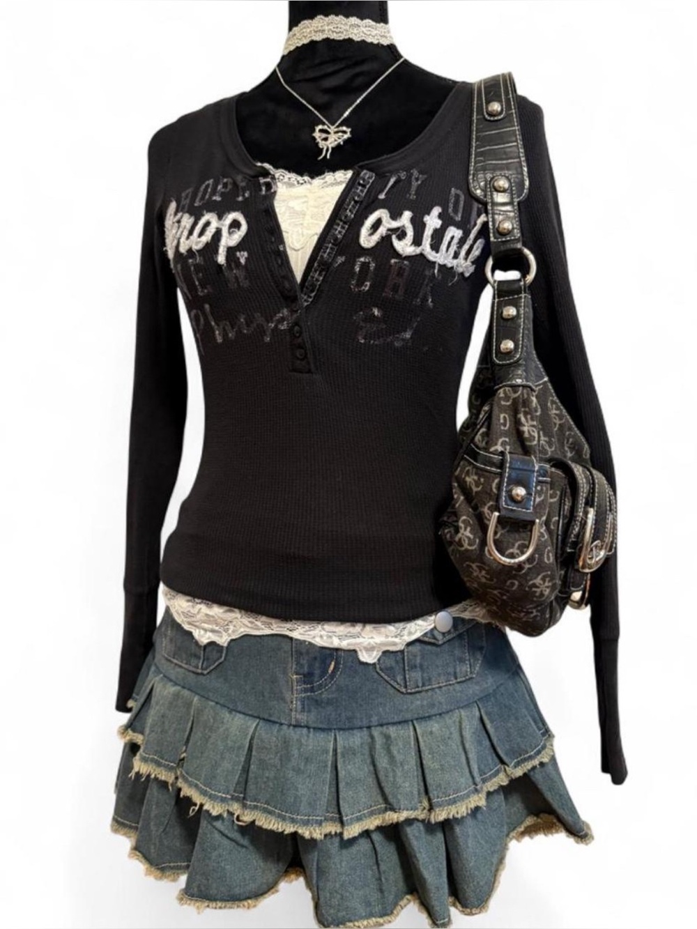 Denim Ruffle Mini Skirt